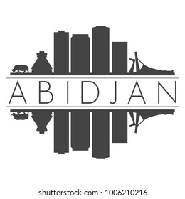 Abidjan Ivory Coast Africa Skyline Vector Art Mirror Silhouette Emblematic Buildings