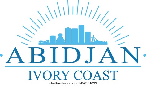 Abidjan Ivory Coast City. Banner Design. City Skyline. Silhouette Vector. Famous Monuments.