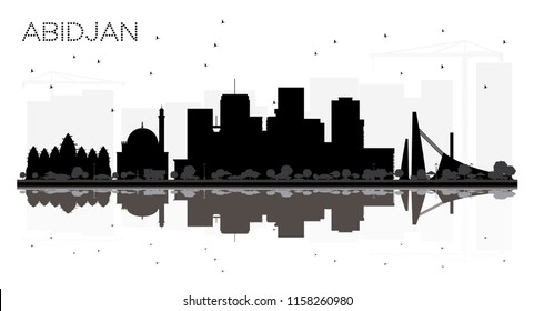 Abidjan Ivory Coast City Skyline Silhouette With Black Buildings Isolated On White. Vector Illustration. Business Travel And Tourism Concept With Modern Architecture. Abidjan Cityscape With Landmarks.