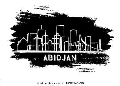 Abidjan Ivory Coast City Skyline Silhouette. Hand Drawn Sketch. Business Travel and Tourism Concept with Historic Architecture. Vector Illustration. Abidjan Cityscape with Landmarks.