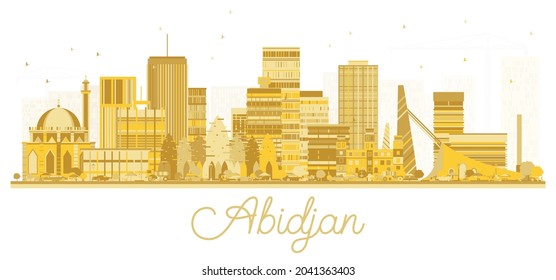 Abidjan Ivory Coast City Skyline With Golden Buildings Isolated On White. Vector Illustration. Travel And Tourism Concept With Modern Architecture. Abidjan Cityscape With Landmarks.