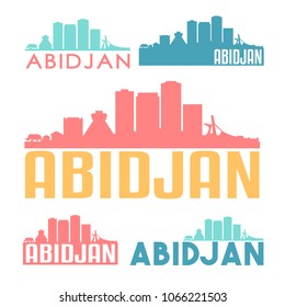 Abidjan Ivory Coast Flat Icon Skyline. Vector Silhouette Design Set. City Vectorial Illustration.