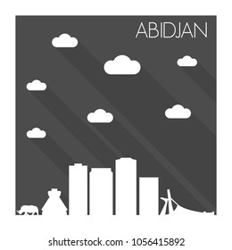 Abidjan Ivory Coast Skyline City Flat Silhouette Design Background.