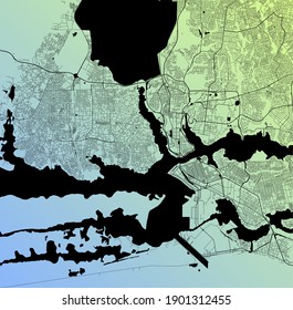 Abidjan, Lagunes, Ivory Coast Côte d'Ivoire (CIV) - Urban vector megacity map with parks, rail and roads, highways, minimalist town plan design poster, city center, downtown, transit network