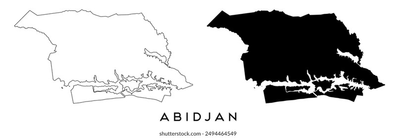 Esquema del mapa de Abiyán y Vector de silueta negra