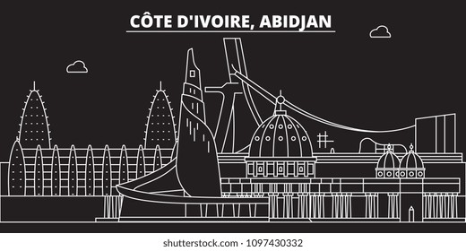 Abidjan skyline. Cote dIvoire - Abidjan vector city, ivorian linear architecture, buildings. Abidjan line travel illustration, landmarks. Cote dIvoire flat icon, ivorian outline design banner