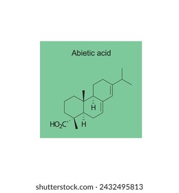 Abietic acid skeletal structure diagram.Sesquiterpene compound molecule scientific illustration on green background.