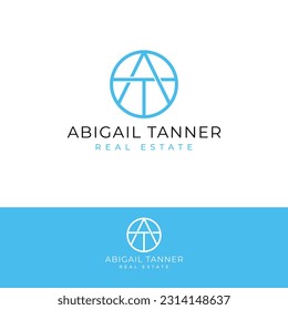Abigail Tanner real estate vector logo design. AT initials logotype. Letters A and T logo template.