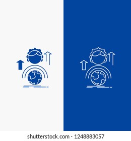 abilities, development, Female, global, online Line and Glyph web Button in Blue color Vertical Banner for UI and UX, website or mobile application