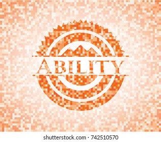 Ability abstract emblem, orange mosaic background