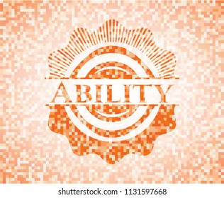 Ability abstract orange mosaic emblem with background