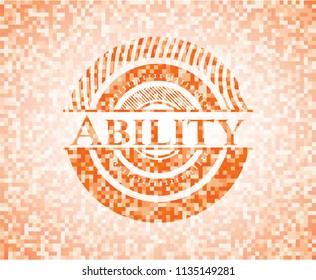 Ability abstract orange mosaic emblem with background