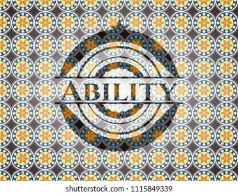 Ability arabic style badge. Arabesque decoration.