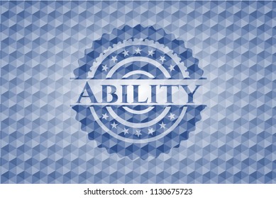 Ability blue badge with geometric pattern background.