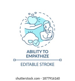 Ability to empathize turquoise concept icon. Understand emotion. Kid empathy. Early childhood development idea thin line illustration. Vector isolated outline RGB color drawing. Editable stroke