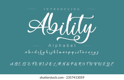 Ability Font. Alphabet. Script. Typeface. Label .Vintage typeface. For labels and different type designs