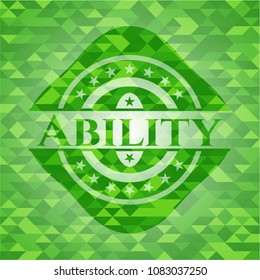  Ability green emblem. Mosaic background