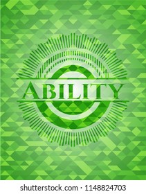 Ability green emblem with mosaic ecological style background