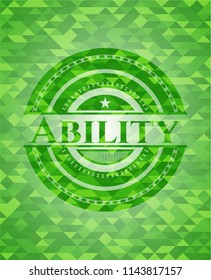 Ability green emblem with triangle mosaic background