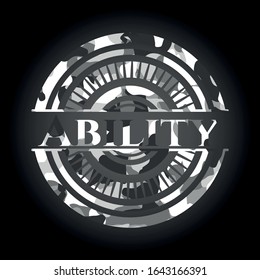 Ability grey camouflage emblem. Vector Illustration.