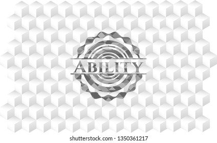 Ability grey emblem with geometric cube white background