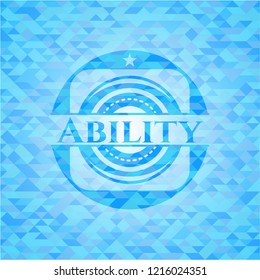 Ability light blue emblem. Mosaic background