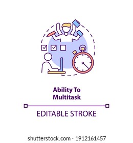 Ability to multitask concept icon. Office manager. Worker productivity. Virtual assistant skill idea thin line illustration. Vector isolated outline RGB color drawing. Editable stroke