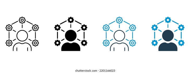 Ability Silhouette and Line Icon. Job Employee Training Talent Skill Pictogram. Capability Social Increase Expertise Icon. Management Efficiency. Editable Stroke. Isolated Vector Illustration.