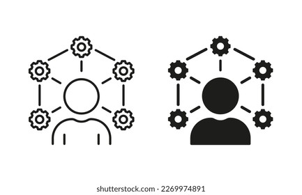 Juego de símbolos de habilidad y talento y de línea. Gestión de Eficiencia para Empleados, Pictograma de Capacitación. Capacidad Social, Aumentar La Experiencia Laboral. Stroke editable. Ilustración de vectores aislados.