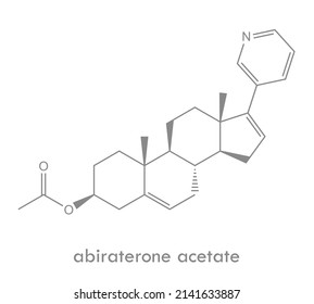 Abiraterone acetate structure. Chemotherapy corticosteroid drug molecule. Used in treatment of prostate cancer.
