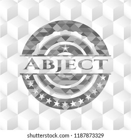 Abject realistic grey emblem with geometric cube white background