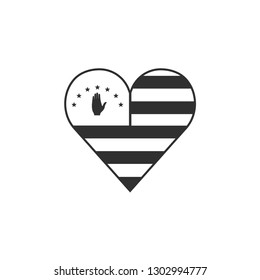 Abkhazia flag icon in a heart shape in black outline flat design. Independence day or National day holiday concept.