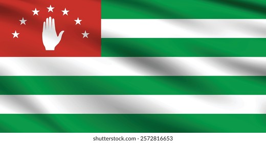 Abkhazia flag official colors and proportion digital vector illustration. Pleated flag.