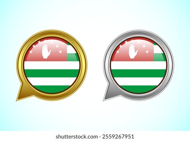 Abkhazia flag speech bubble. Speaking flag icon in gold and silver color