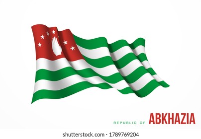 Abkhazia flag state symbol isolated on background national banner. Greeting card National Independence Day of the republic of Abkhazia. Illustration banner with realistic state flag.