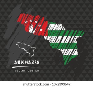 Abkhazia map with flag inside on the black background. Chalk sketch vector illustration