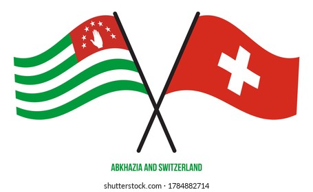 Abkhazia and Switzerland Flags Crossed And Waving Flat Style. Official Proportion. Correct Colors.