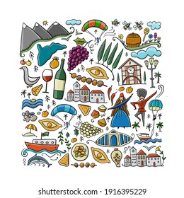 Abkhazia Travel. Culture and People. Background for your design. Vector illustration