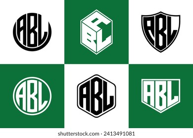 Vector de diseño del logotipo del icono de forma geométrica de la letra inicial ABL. monograma, membrete, círculo, polígono, escudo, símbolo, emblema, elegante, abstracto, marca de palabras, signo, arte, tipografía, icono, geométrico, forma