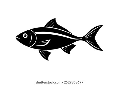 a-black-fish-logo-with-white-background schwarzer Fisch, Vektorgrafik-Clipart, perfekt für Cartoons, Linien und druckbare grafische Designs.