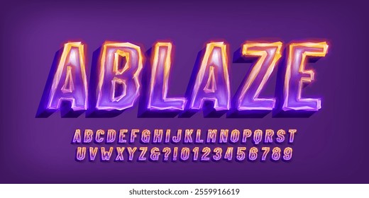 Ablaze alphabet font. Neon light 3d letters and numbers. Stock vector typeface for your design.