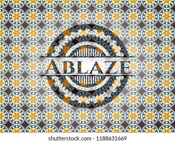 Ablaze arabic badge background. Arabesque decoration.