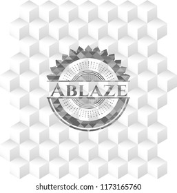 Ablaze grey badge with geometric cube white background