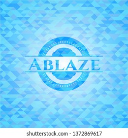 Ablaze light blue emblem with triangle mosaic background