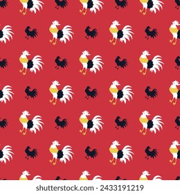 Ablaze Lucky Rooster Silhouette in Red Pattern can be use in background and apparel design