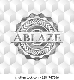 Ablaze realistic grey emblem with cube white background