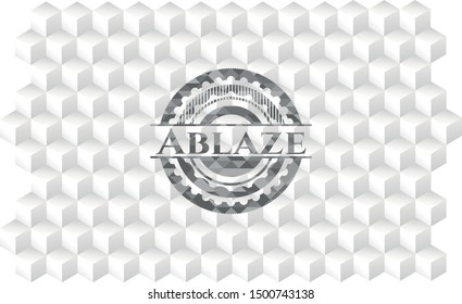 Ablaze realistic grey emblem with cube white background