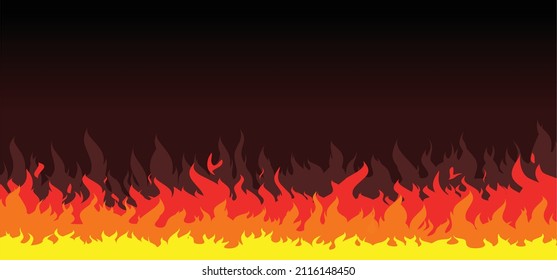 Ablaze. Red, orange, yellow Fire flames. Cartoon, fire or flame sign. Drawn flames pattern. Funny vector flamme icon. Drawing burn, bonfire, campfire banner. Torch flame. Inferno fire. Fireman's job.