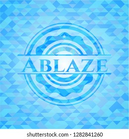 Ablaze sky blue emblem with mosaic ecological style background