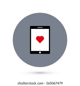 ablet with heart icon, vector device illustration. Valentines day